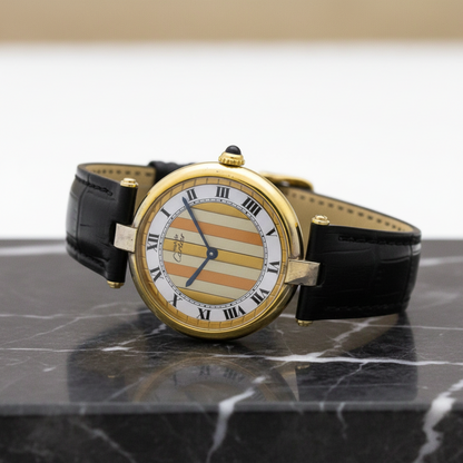 CARTIER Must Vendome Gold Plated Leather Quartz Unisex Watch 590003