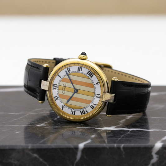 CARTIER Must Vendome Gold Plated Leather Quartz Unisex Watch 590003