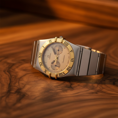 OMEGA Constellation 18K Gold Steel Quartz Mens Watch 396.1070 Polished