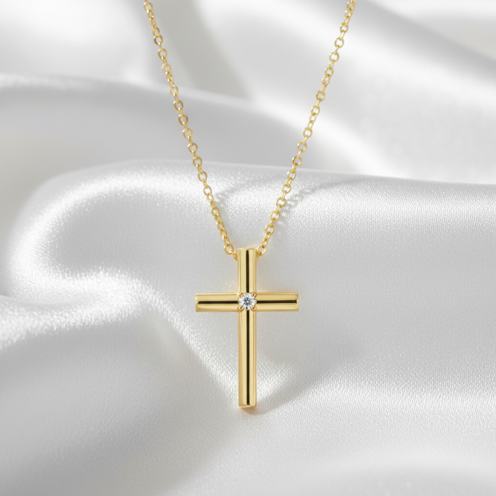 TIFFANY Cross Necklace With 1PD Diamond Yellow Gold (18K) Diamond Polished