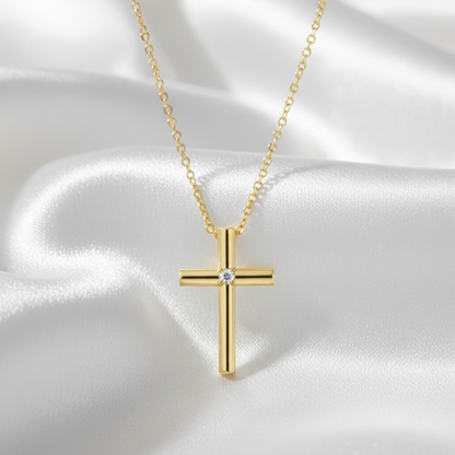 TIFFANY Cross Necklace With 1PD Diamond Yellow Gold (18K) Diamond Polished