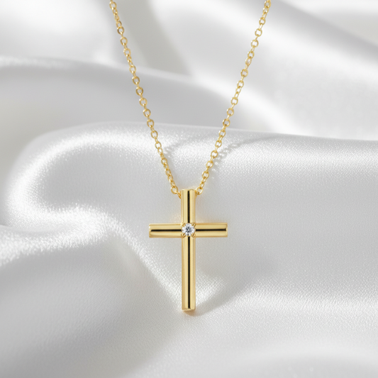 TIFFANY Cross Necklace With 1PD Diamond Yellow Gold (18K) Diamond Polished