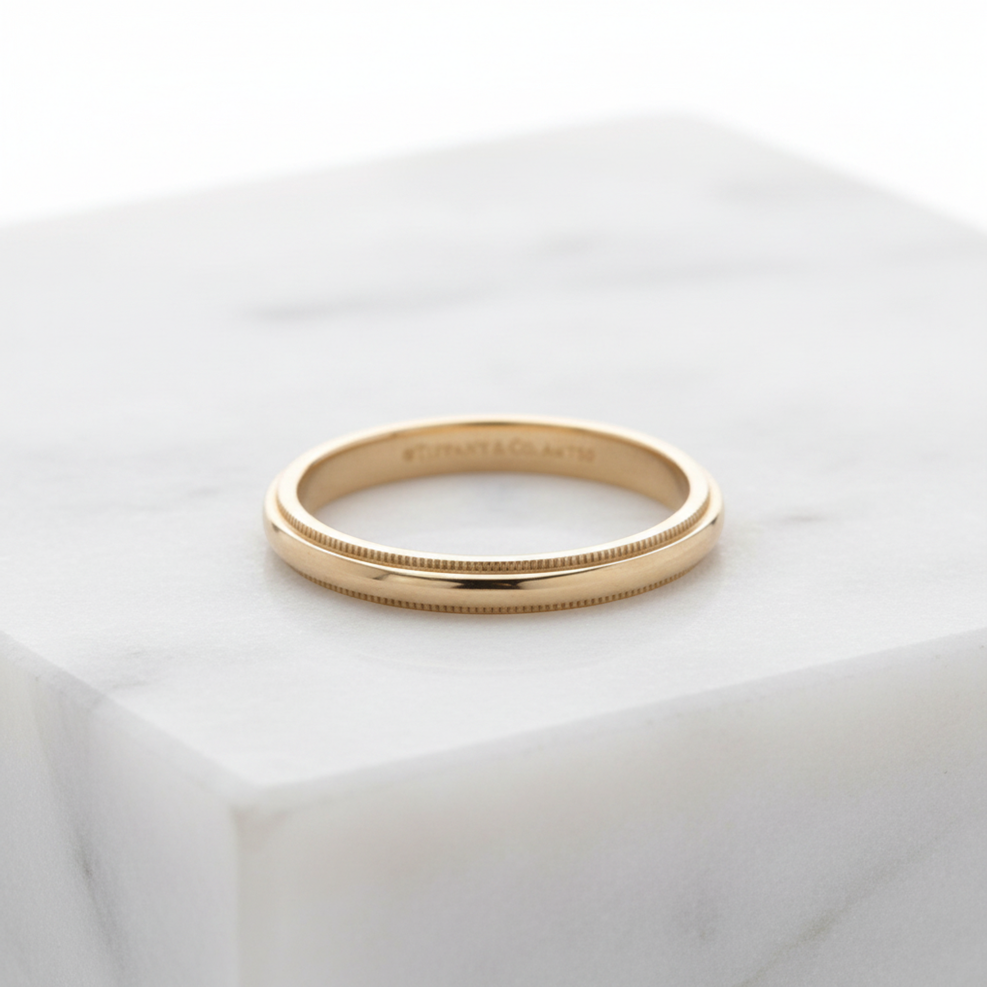 Tiffany Milgrain Band Ring Pink Gold (18K) Fashion No Stone Band Ring Pink Gold