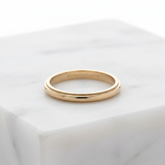 Tiffany Milgrain Band Ring Pink Gold (18K) Fashion No Stone Band Ring Pink Gold