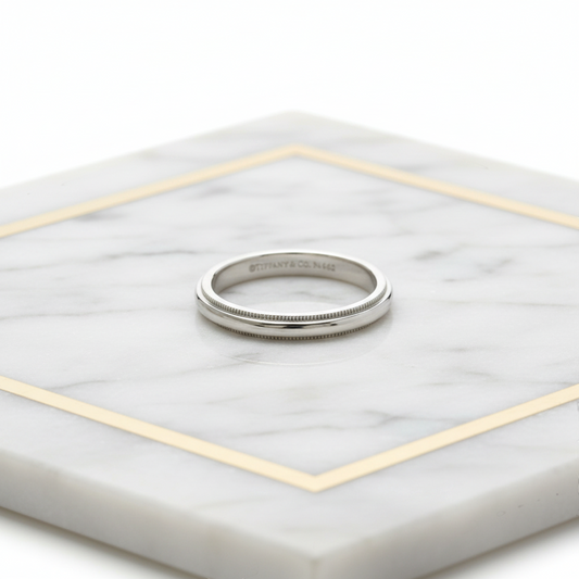 TIFFANY Milgrain Band Ring Platinum Fashion No Stone Polished