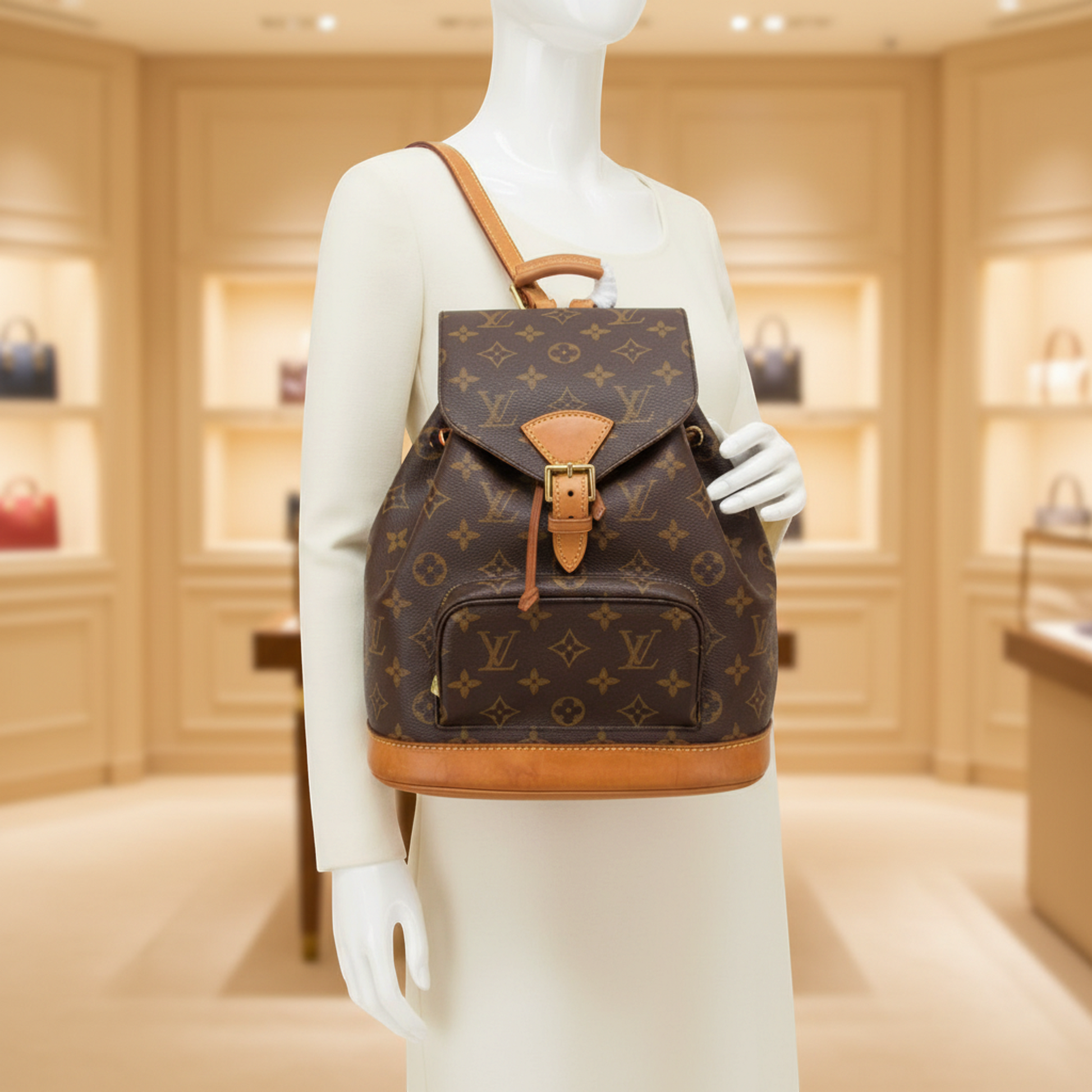 Louis Vuitton Monogram Montsouris MM M51136 Women's Backpack Brown