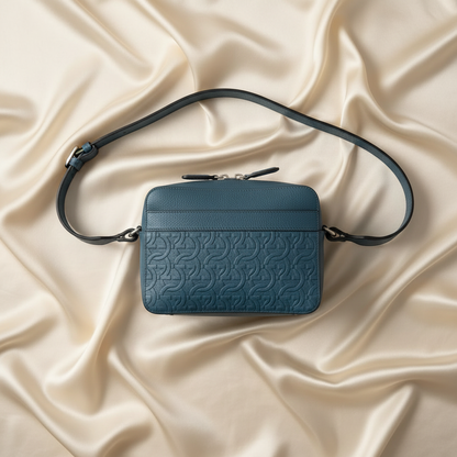 Salvatore Ferragamo Gancini GG-24 1204 Men's Leather Clutch Bag,Shoulder Bag Blue