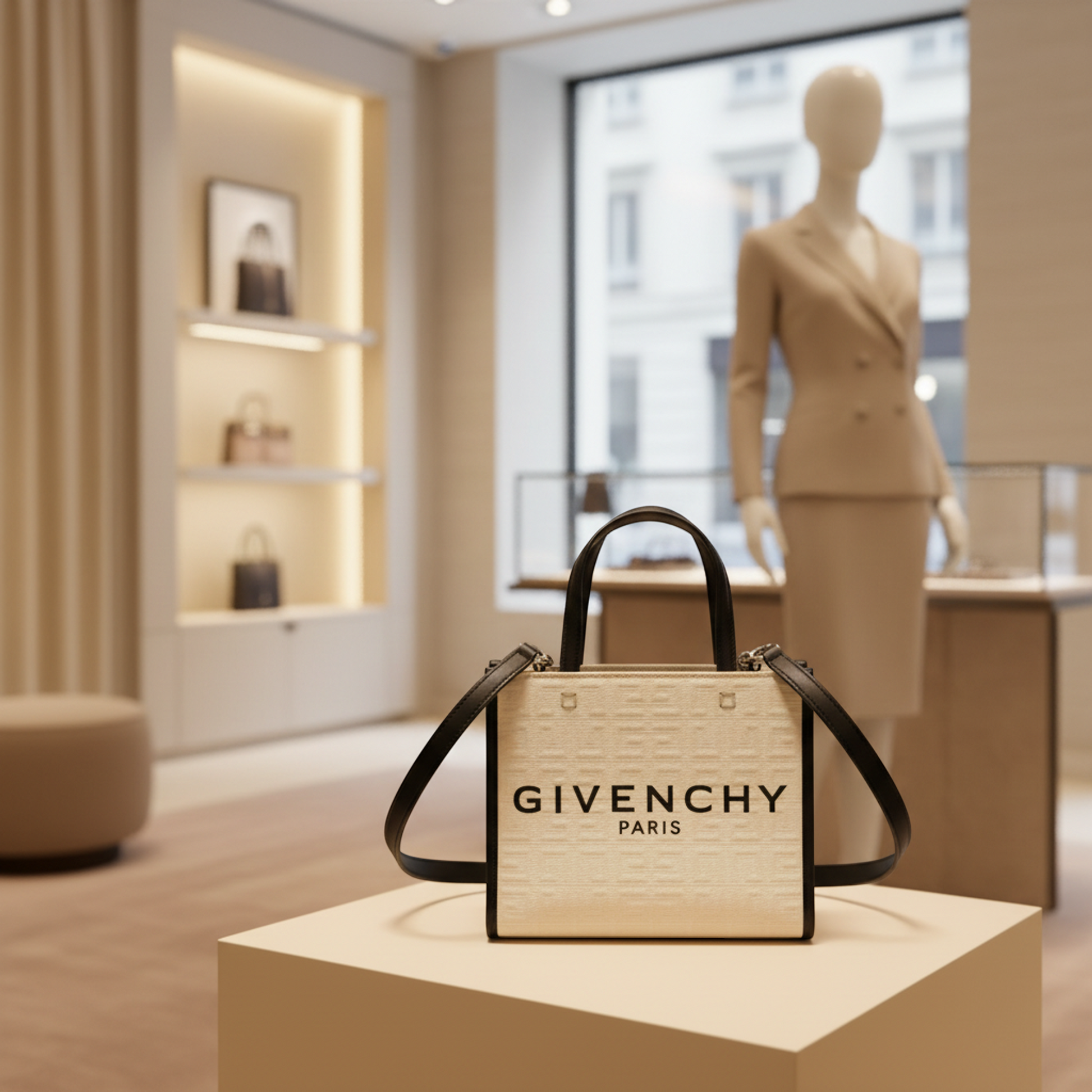 Givenchy G Tote Mini Bag BB50N0B1H1 105 Women's Canvas,Leather Handbag,Shoulder Bag Black,Light Beige