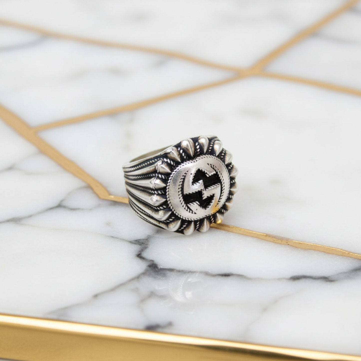 Gucci Interlocking G 728399 Silver Fashion Band Ring Silver