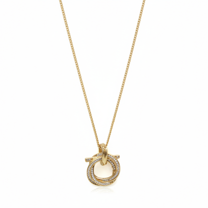 Salvatore Ferragamo Gancini 760609 Gold Plating Rhinestone Women,Men Fashion Pendant Necklace (Gold)
