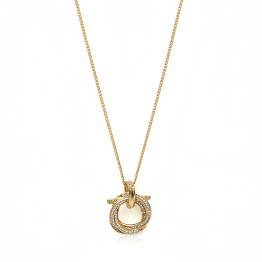 Salvatore Ferragamo Gancini 760609 Gold Plating Rhinestone Women,Men Fashion Pendant Necklace (Gold)