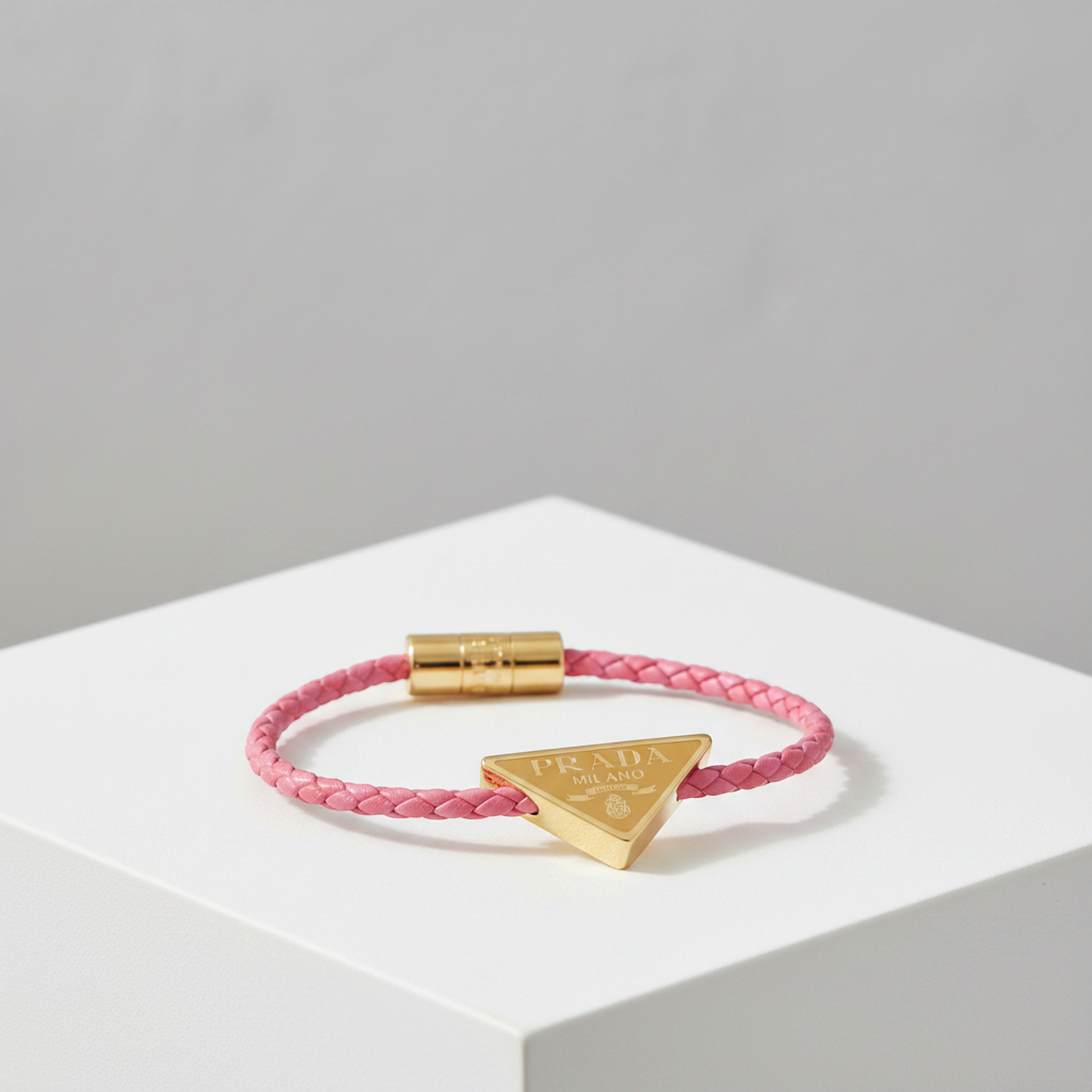 Prada Nappa Leather Triangle Plate Bracelet 1IB350 Leather Bangle Pink