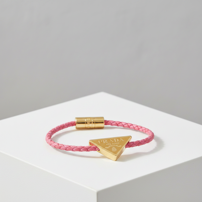 Prada Nappa Leather Triangle Plate Bracelet 1IB350 Leather Bangle Pink
