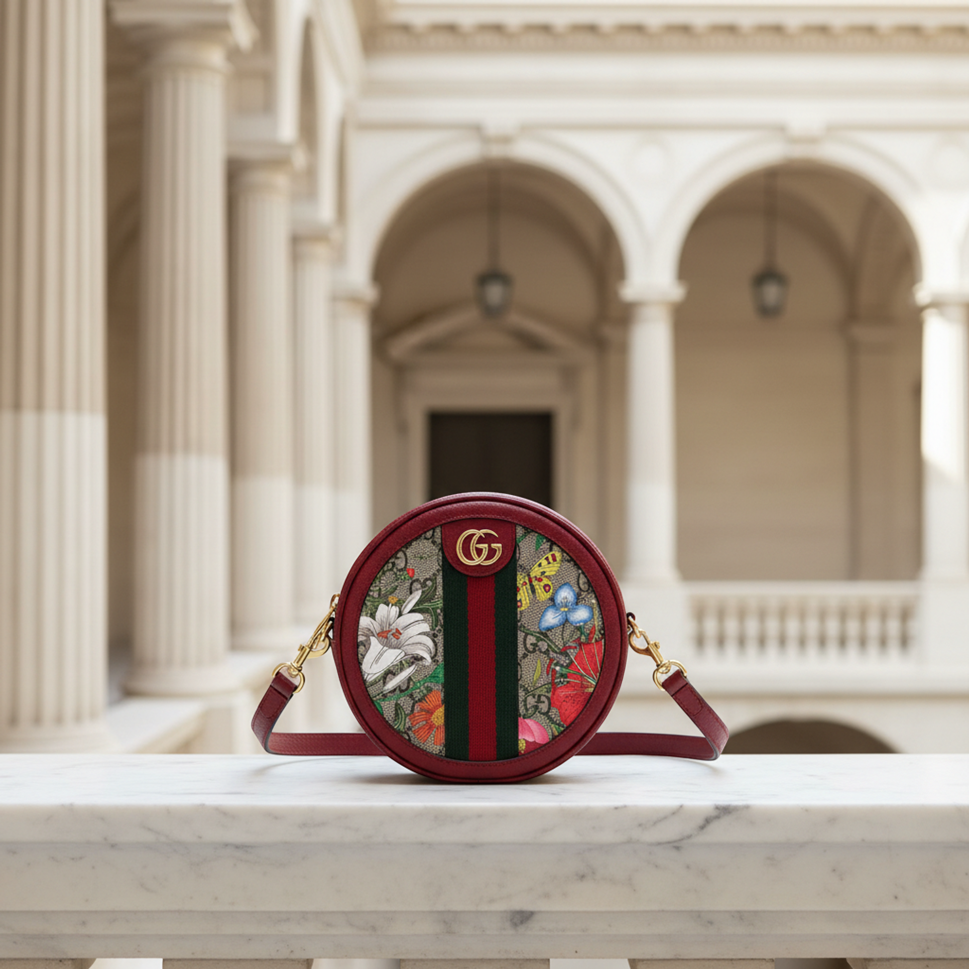 Gucci Ophidia GG Flora 598661 Women's Coated Canvas,Leather Backpack Beige,Red Color