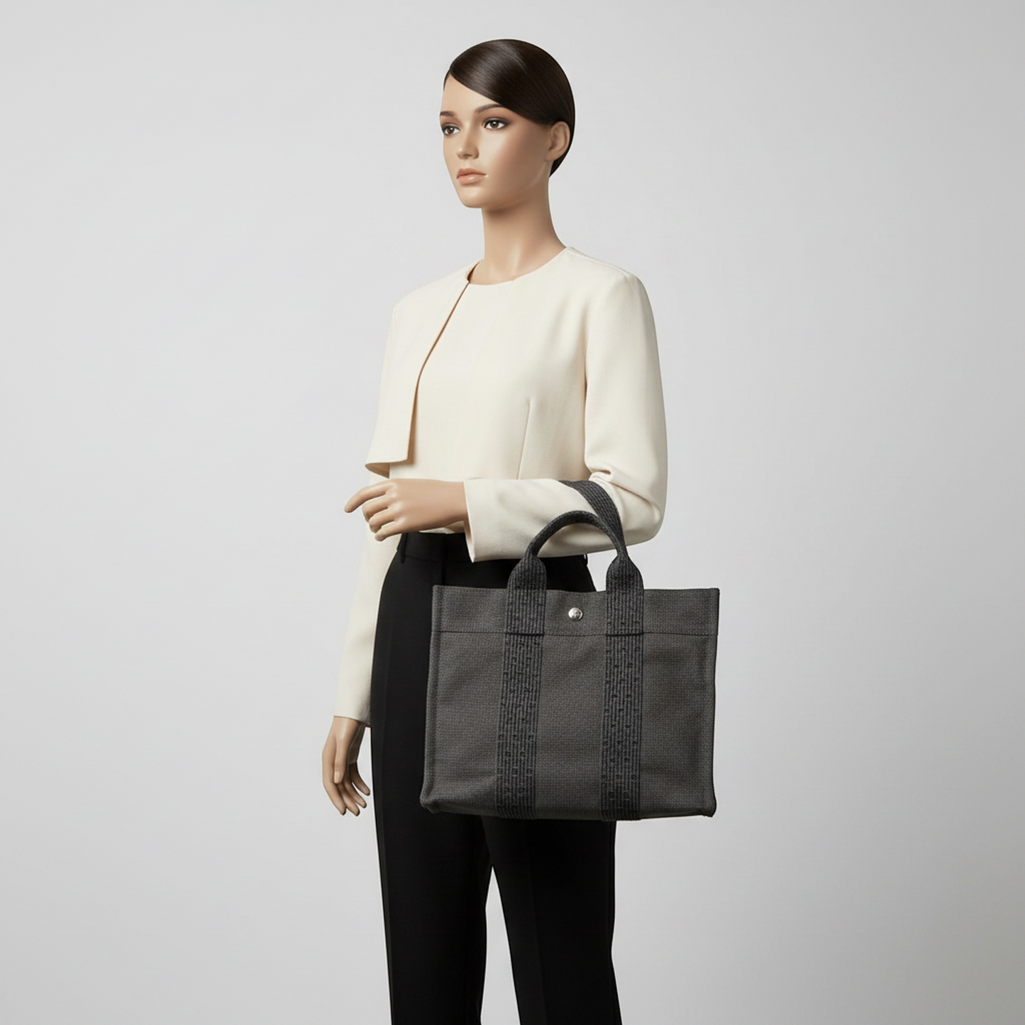 Hermes Her Line PM Women,Men Polyamide,Polyester Tote Bag Black,Gray