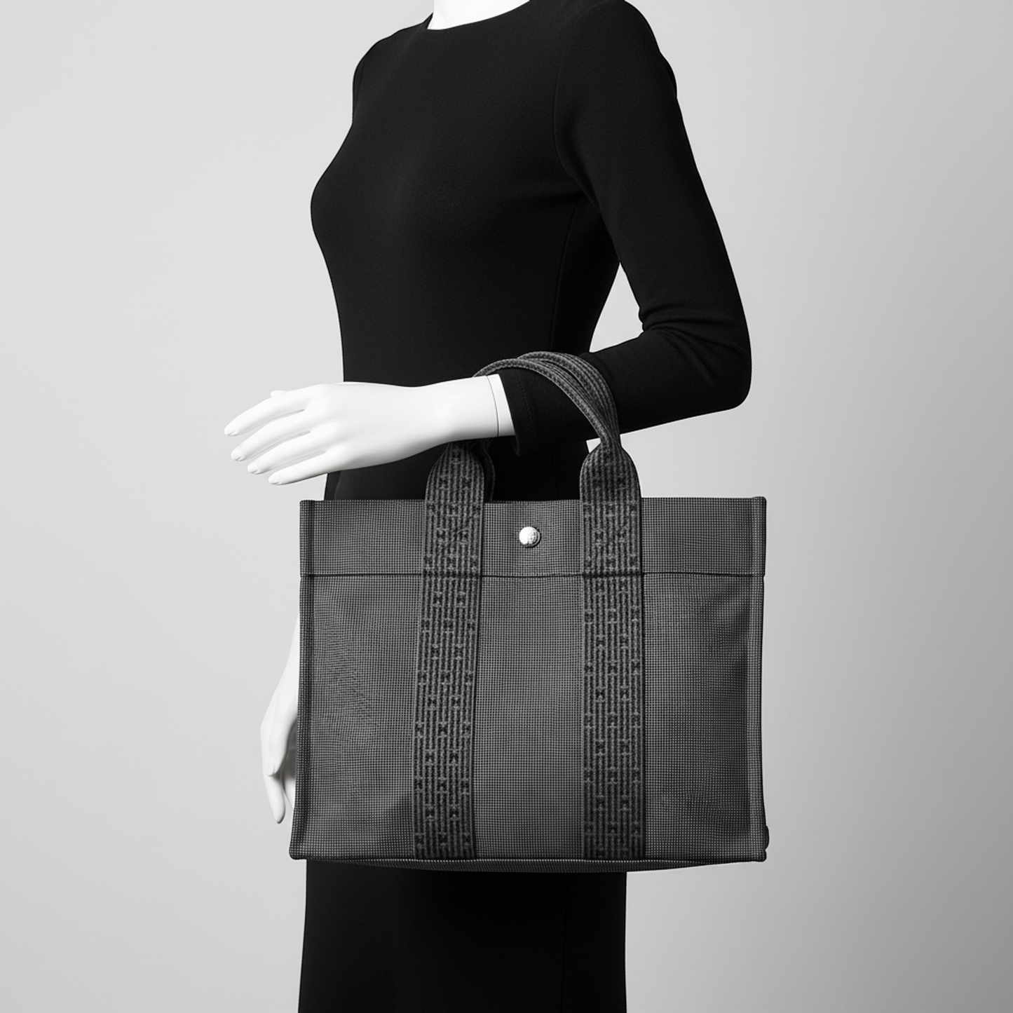 Hermes Her Line PM Women,Men Polyamide,Polyester Tote Bag Black,Gray