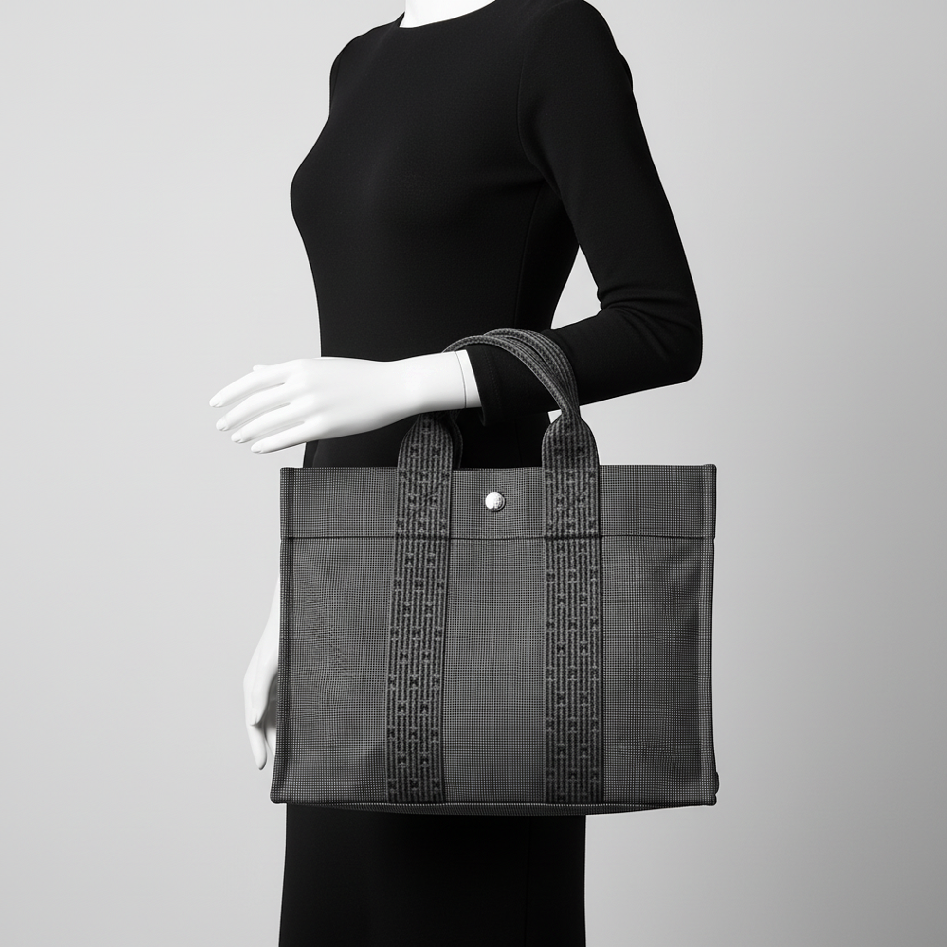 Hermes Her Line PM Women,Men Polyamide,Polyester Tote Bag Black,Gray