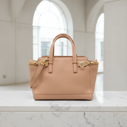 Salvatore Ferragamo Gancini EZ-21 E424 Women's Leather Handbag,Shoulder Bag Pink Beige