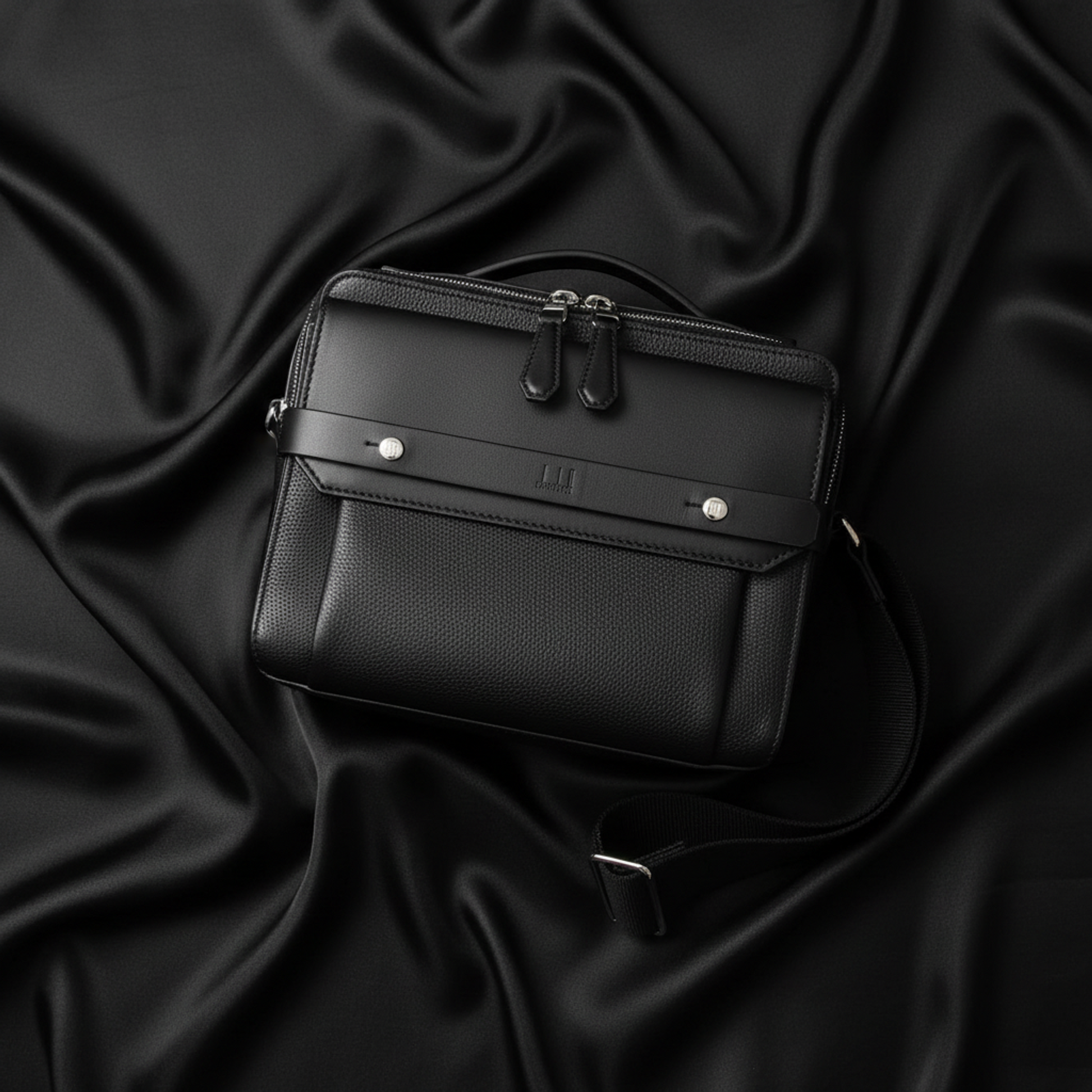 Dunhill Harness 1893 Top Handle Bag Men's Leather Handbag,Shoulder Bag Black