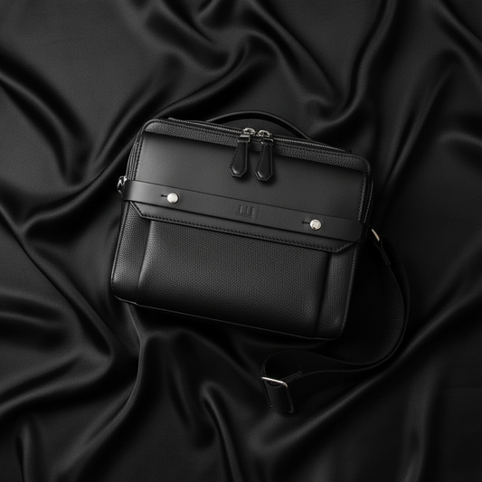 Dunhill Harness 1893 Top Handle Bag Men's Leather Handbag,Shoulder Bag Black
