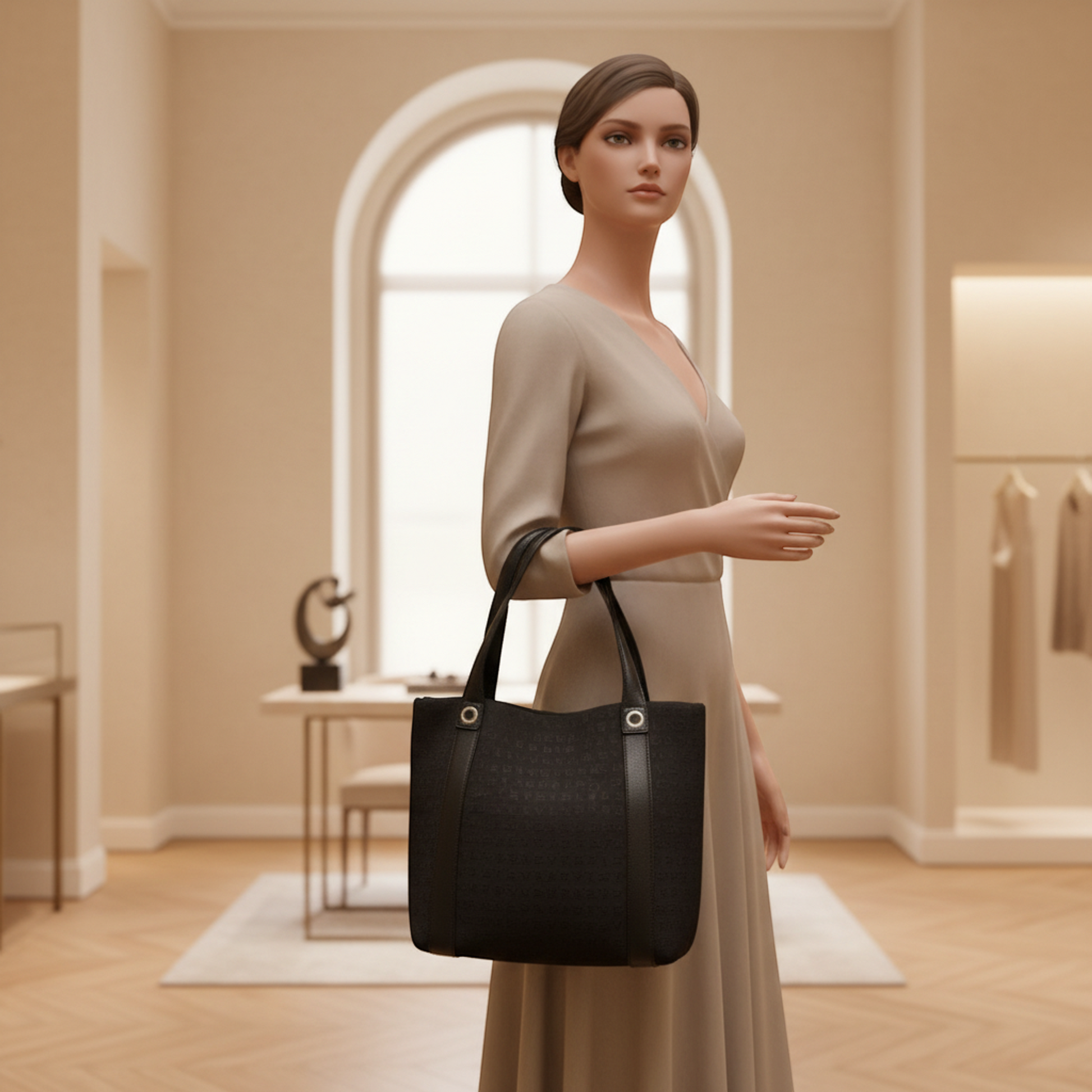 Bvlgari Logomania Agatha Shopping Medium Women's Canvas Tote Bag Black