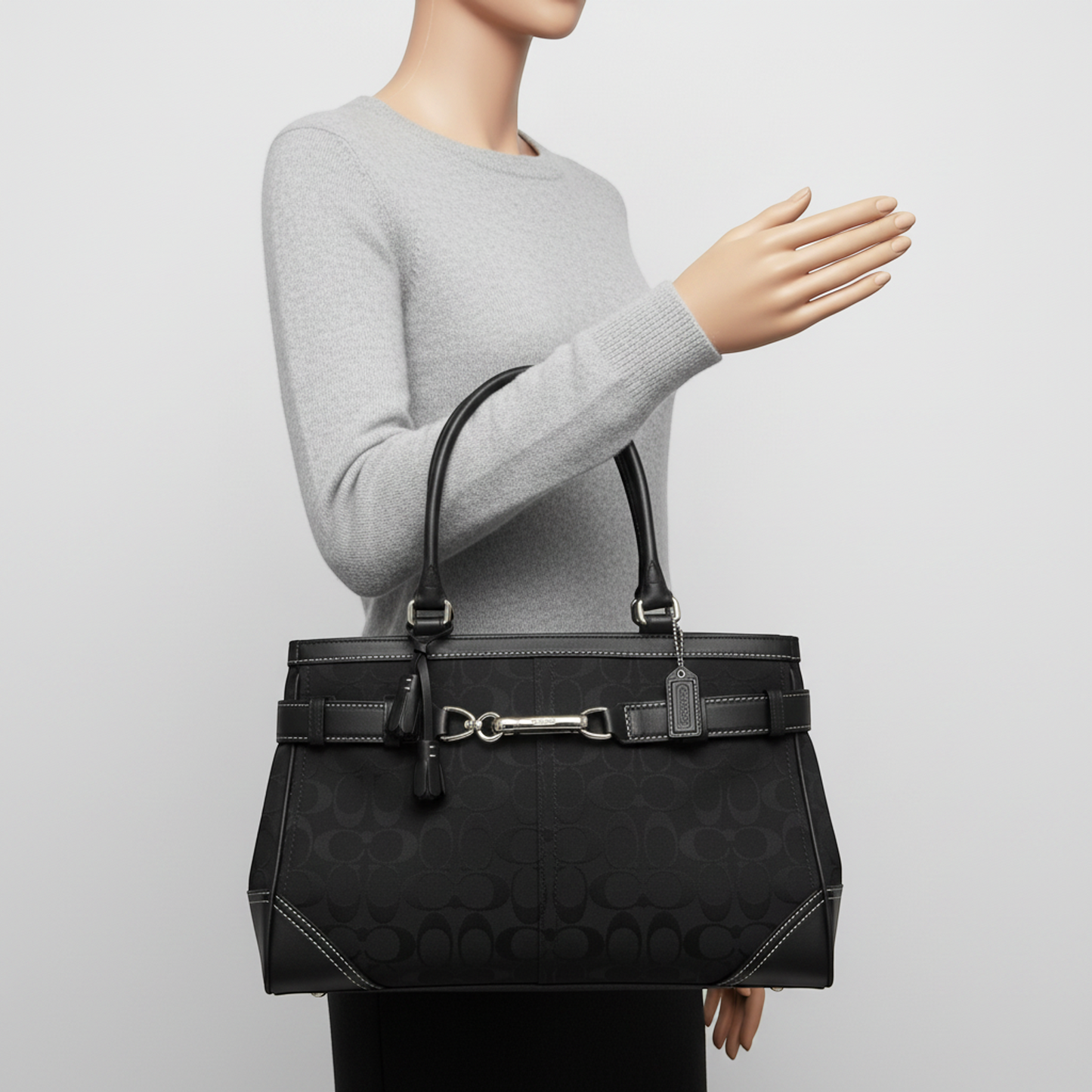 Coach Hamptons Large Carryall F08K07 Women's Canvas,Leather Shoulder Bag,Tote Bag Black
