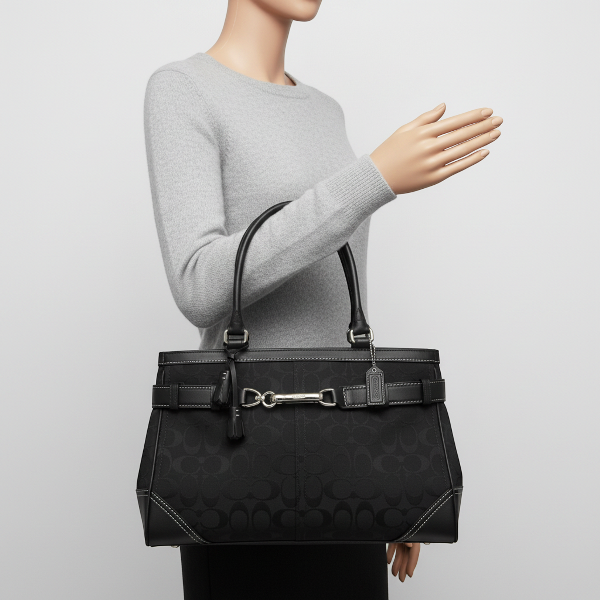 Coach Hamptons Large Carryall F08K07 Women's Canvas,Leather Shoulder Bag,Tote Bag Black