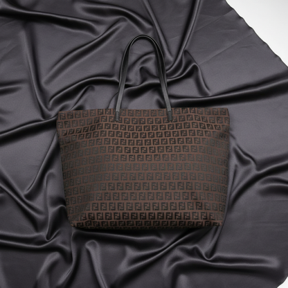 Fendi Zucchino 8BH026 Women's Canvas,Leather Tote Bag Brown