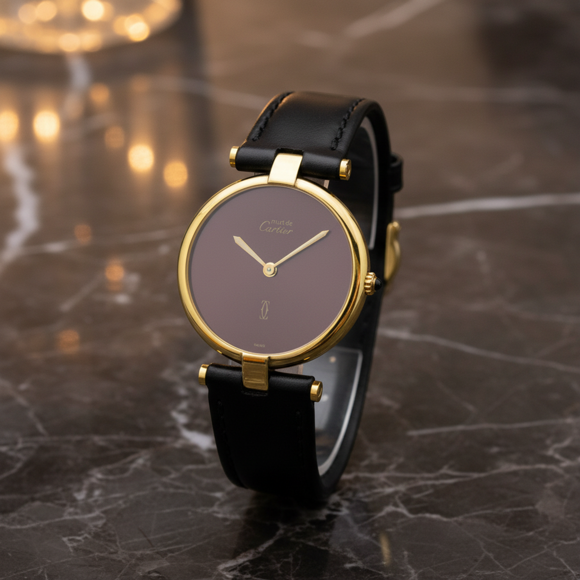 CARTIER Must Vendome Gold Plated Leather Quartz Unisex Watch 590003
