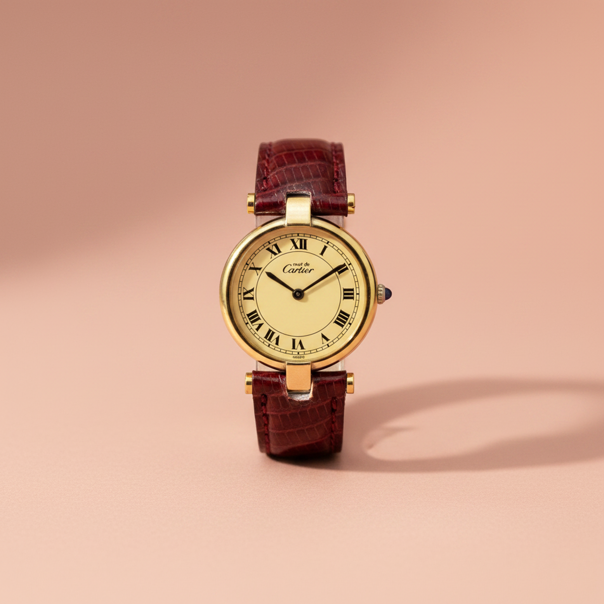 CARTIER Must Vendome Gold Plated Leather Quartz Ladies Watch