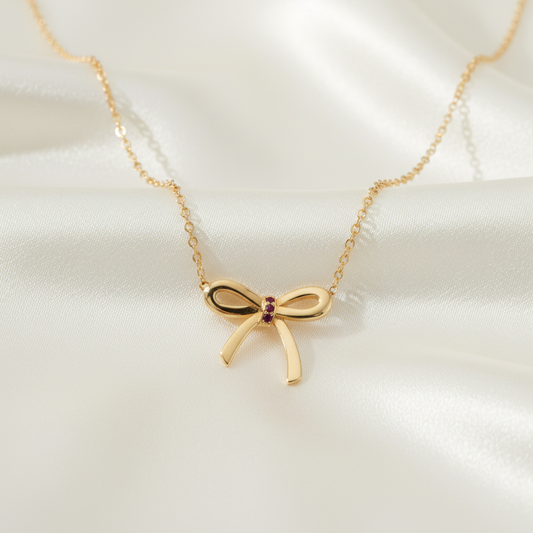 Tiffany Bow Ribbon Necklace Pink Gold (18K) Ruby Men,Women Fashion Necklace (Pink Gold)