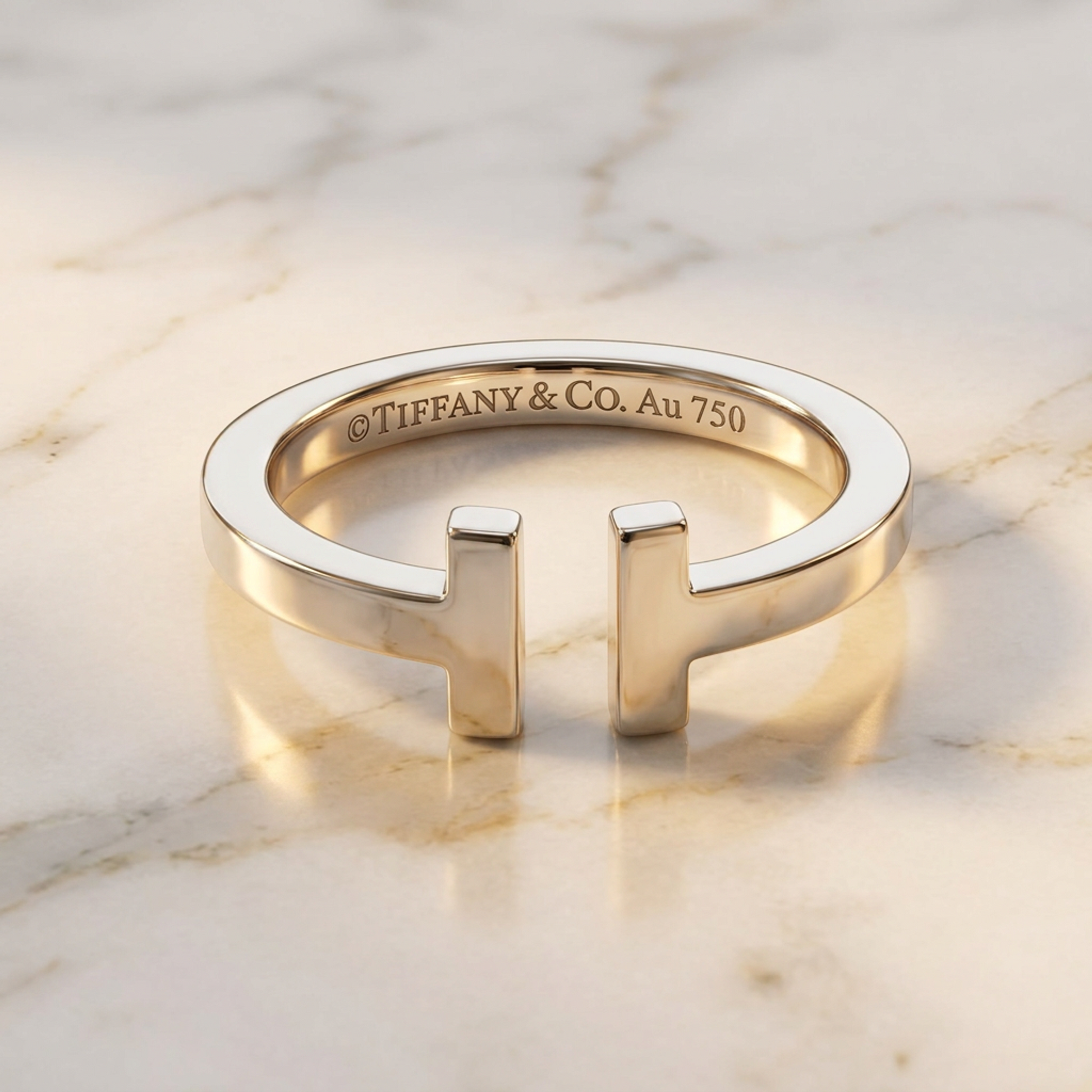 Tiffany T Square Ring White Gold (18K) Fashion No Stone Band Ring Silver