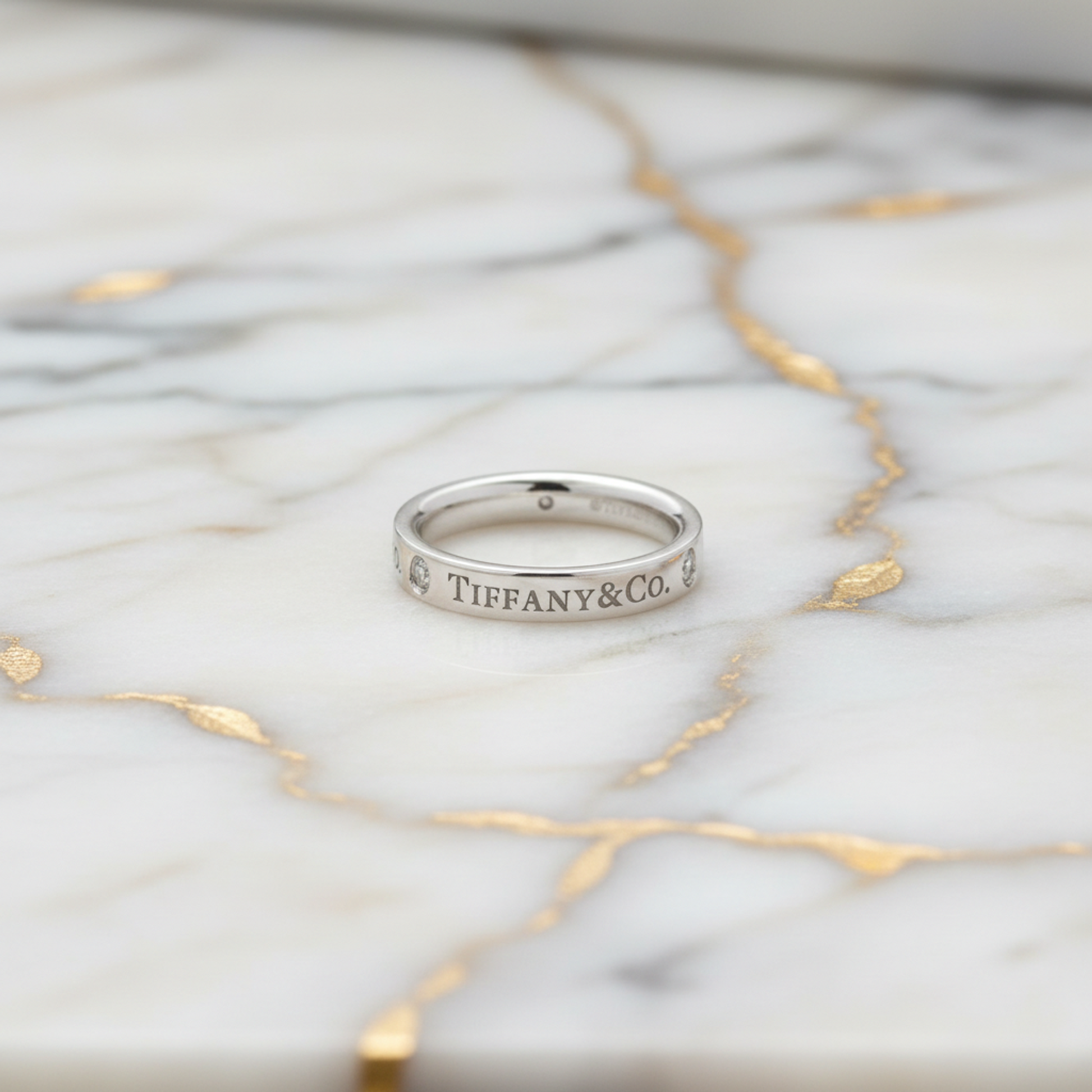 Tiffany Flat Band Ring With 3 Diamonds Platinum Fashion Diamond Band Ring Silver