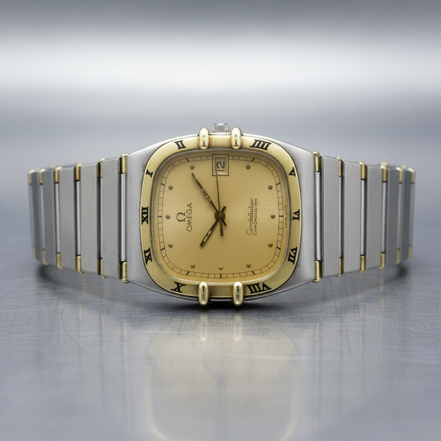 OMEGA Constellation 18K Gold Steel Quartz Mens Watch Polished