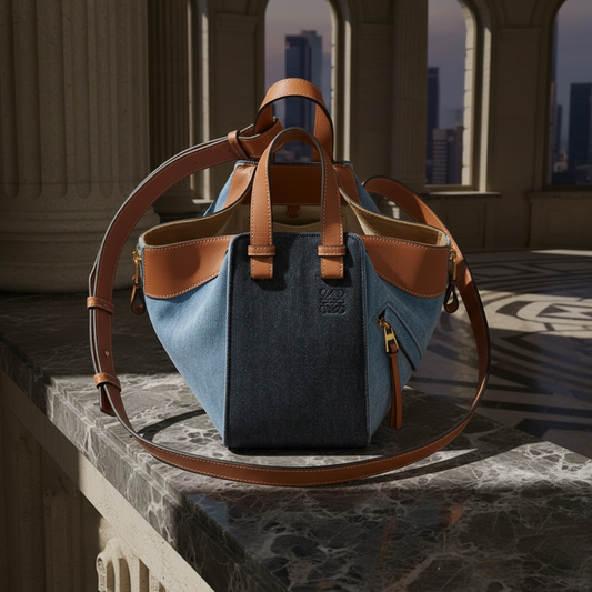 Loewe Hammock Small Women's Leather,Denim Handbag,Shoulder Bag Blue,Brown