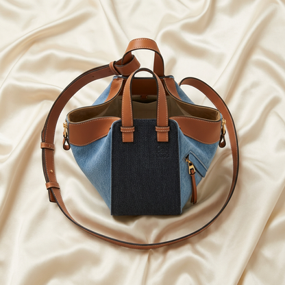 Loewe Hammock Small Women's Leather,Denim Handbag,Shoulder Bag Blue,Brown