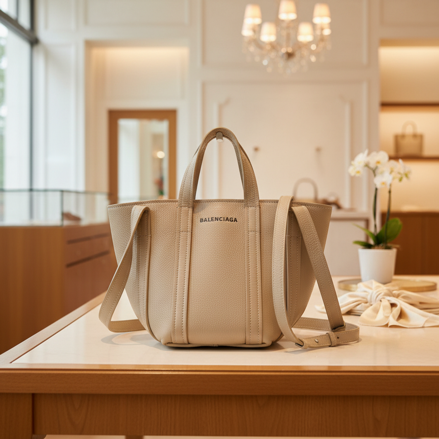 Balenciaga Everyday XS North South 672793 Women's Leather Tote Bag Beige