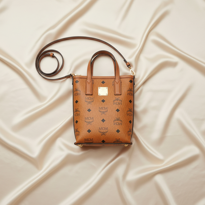 MCM Cognac Visetos Aren MWRAASE03 Women's Leather,Coated Canvas Handbag,Shoulder Bag Light Brown
