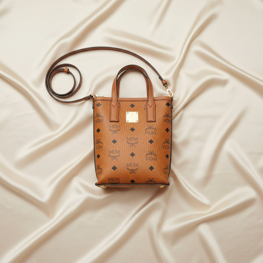 MCM Cognac Visetos Aren MWRAASE03 Women's Leather,Coated Canvas Handbag,Shoulder Bag Light Brown