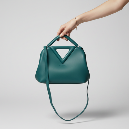 Bottega Veneta Point Small Men,Women Leather Handbag,Shoulder Bag Green