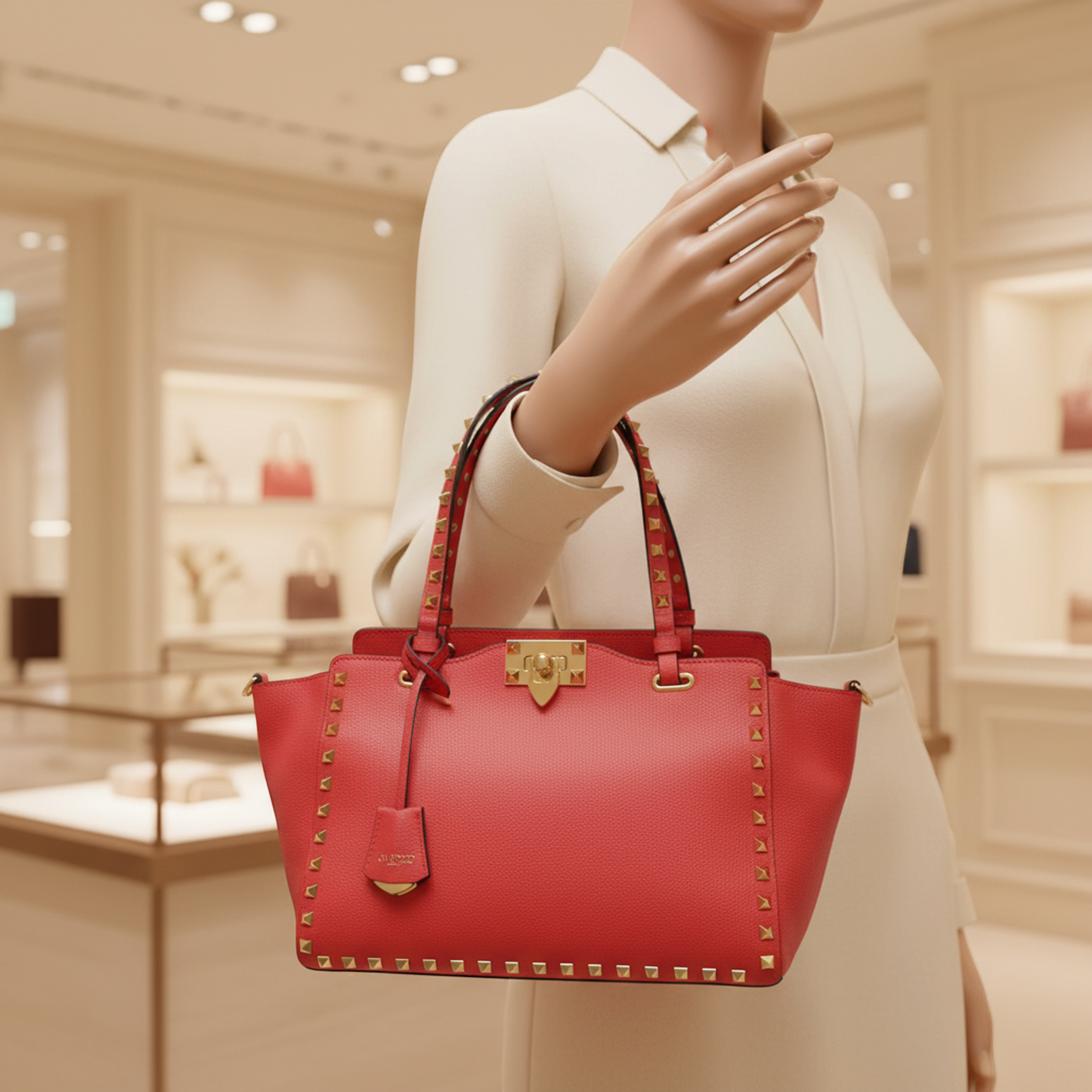 Valentino Garavani Rock Studs Women's Leather Handbag,Shoulder Bag Pink