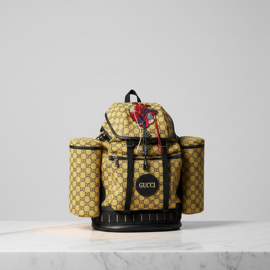 Gucci GG Canvas Heart Patch 562911 Men's GG Canvas,Leather Backpack Dark Navy,Yellow