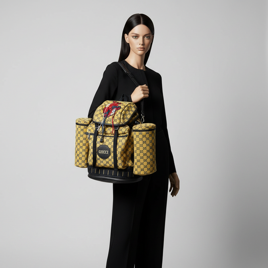 Gucci GG Canvas Heart Patch 562911 Men's GG Canvas,Leather Backpack Dark Navy,Yellow