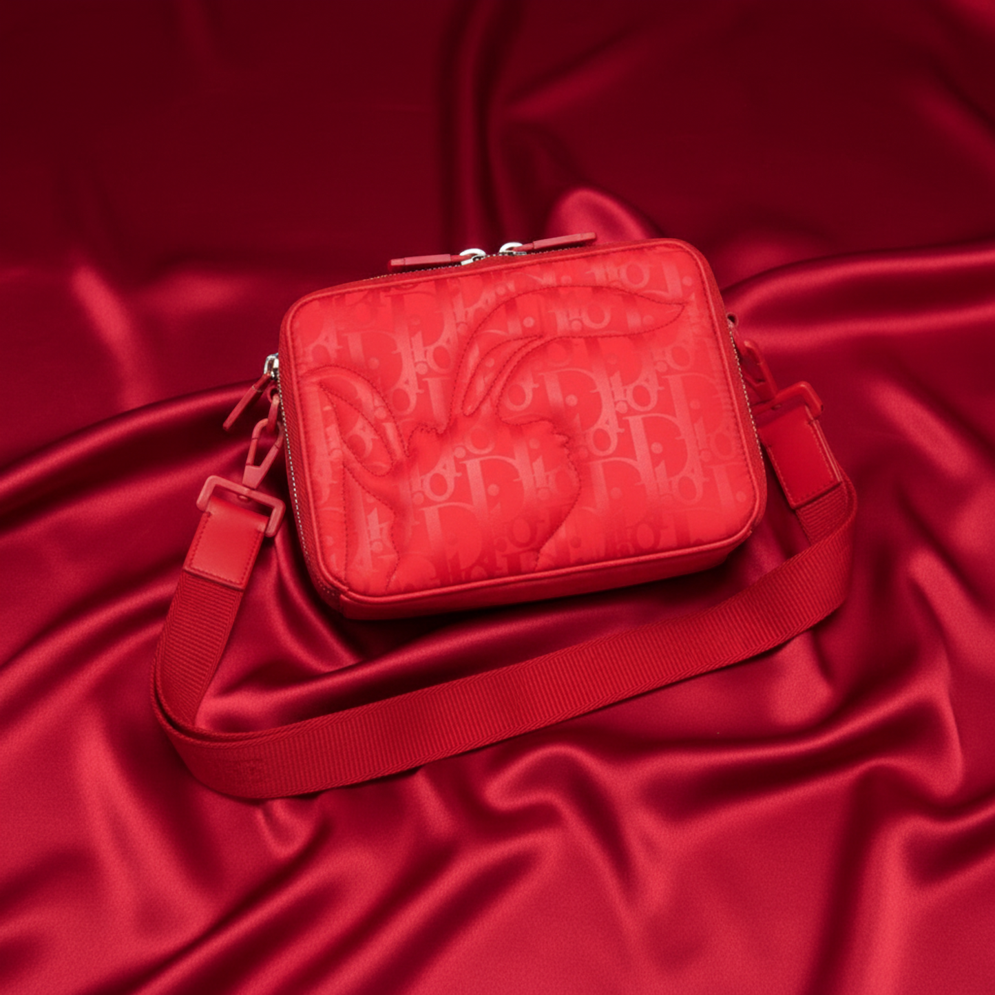 Christian Dior ERL Collaboration Mirage Women's Nylon,Leather Shoulder Bag Red Color