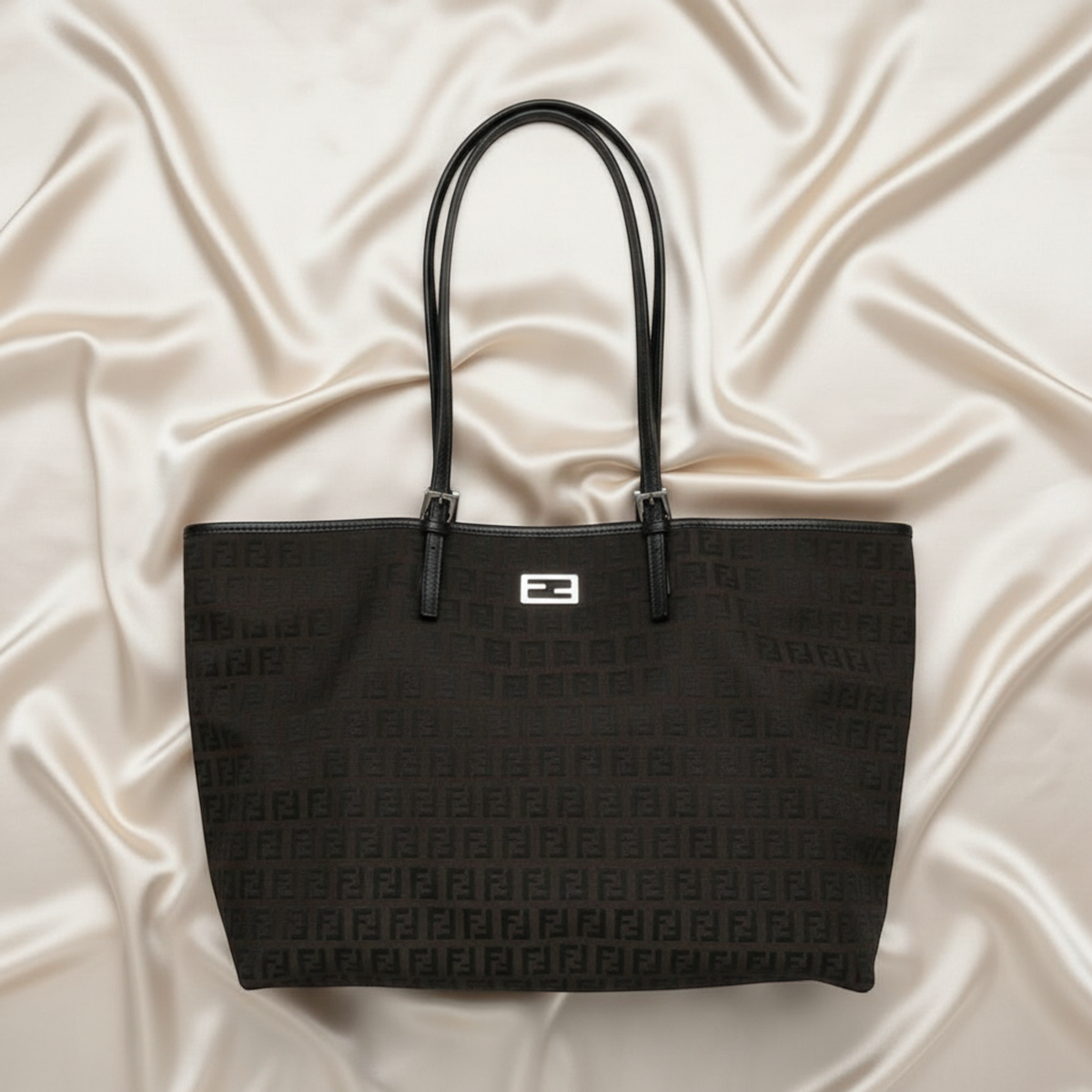 Fendi Zucchino 8BH127 Women's Zucchino,Leather Tote Bag Dark Brown