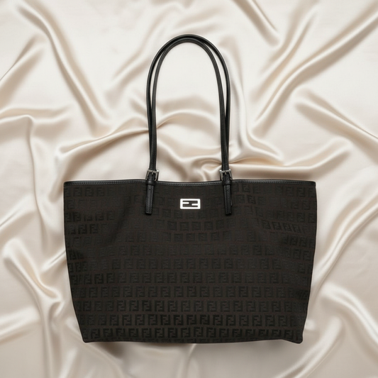 Fendi Zucchino 8BH127 Women's Zucchino,Leather Tote Bag Dark Brown