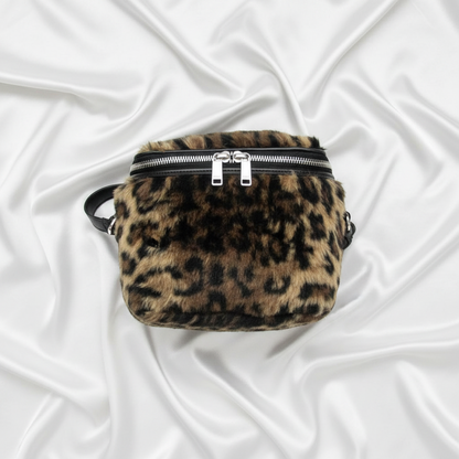 Celine Fluffy Box Leopard Women's Leather,Faux Fur Shoulder Bag Beige,Black
