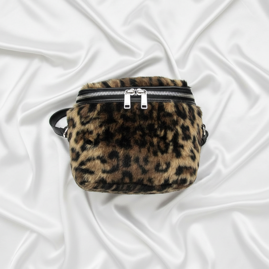 Celine Fluffy Box Leopard Women's Leather,Faux Fur Shoulder Bag Beige,Black