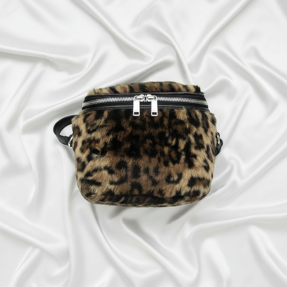 Celine Fluffy Box Leopard Women's Leather,Faux Fur Shoulder Bag Beige,Black