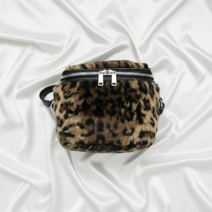 Celine Fluffy Box Leopard Women's Leather,Faux Fur Shoulder Bag Beige,Black